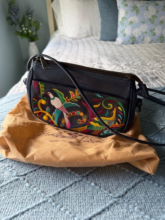 Patricia Nash Handbags - Patricia Nash Dark Blue Crossbody Bag with Multicolor Embroidered Bird